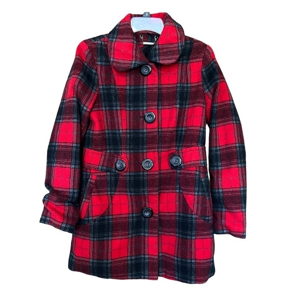 Red Plaid Joujou Lightweight Wool Blend Lined Jacket Womens Size Medium - Picture 1 of 10